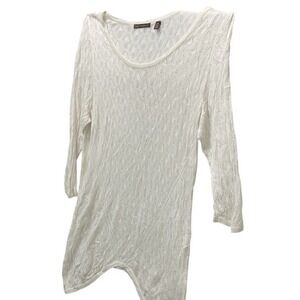 525 America White Pointelle Knit Scoop Neck Sharkbite Hem Sweater Top Size M